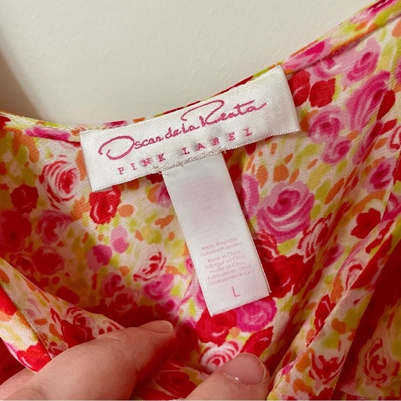 Oscar de la Renta Floral Mini Slip Dress Pink Ruffle Coquette Feminine Large - Picture 6 of 8